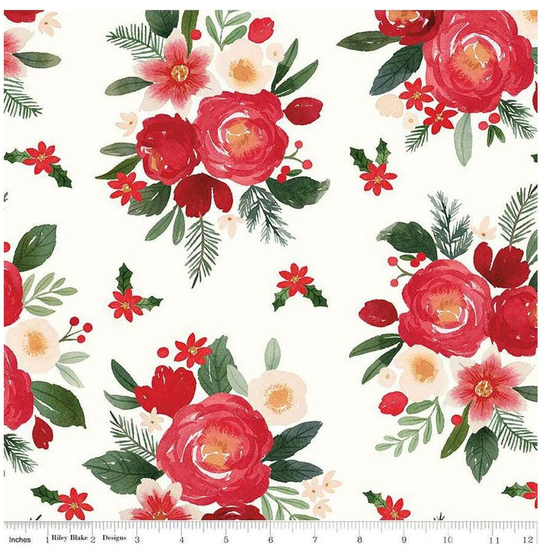Wide Quilt Backing Charming Christmas Floral Riley Blake