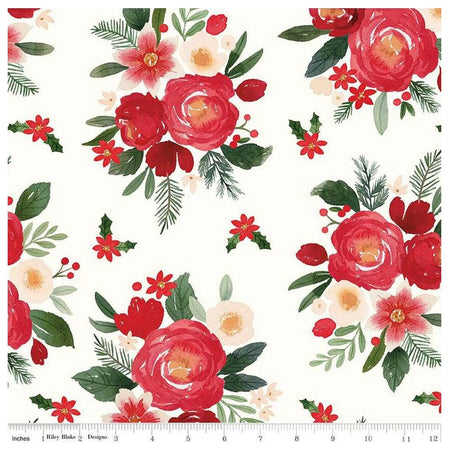 Wide Quilt Backing Charming Christmas Floral Riley Blake