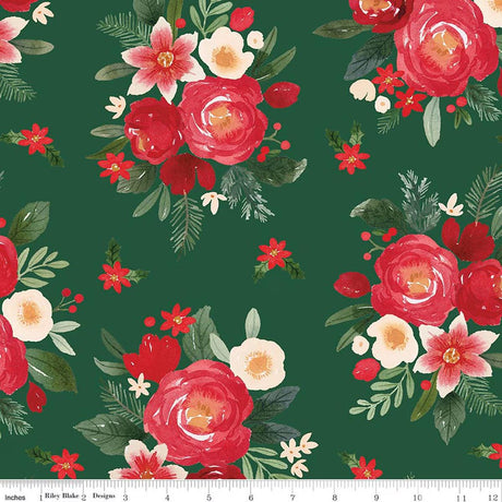 Wide Quilt Backing Charming Christmas Floral Green 3-Yard Package Riley Blake