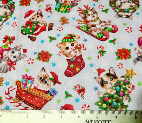 Quilting Cotton Christmas Kitties Robert Kaufman