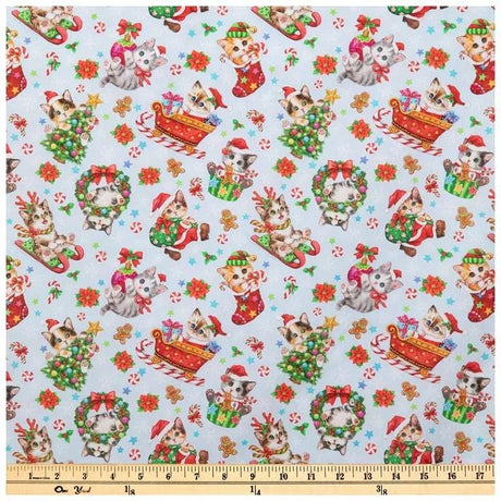 Quilting Cotton Christmas Kitties Robert Kaufman