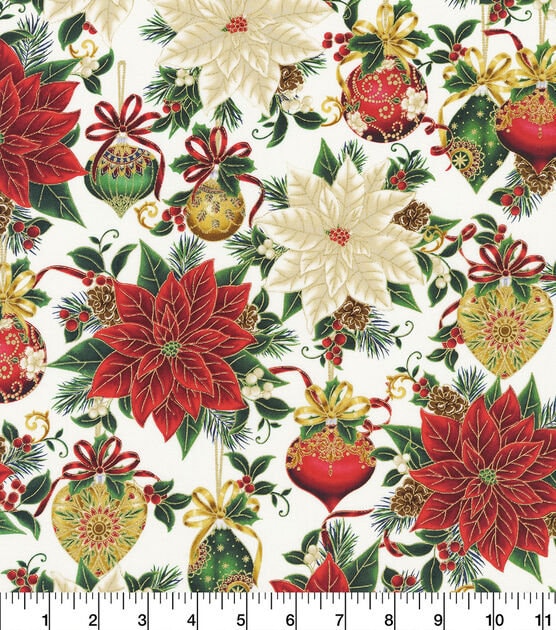 Quilting Cotton Christmas Splendor Cream Metallic Robert Kaufman