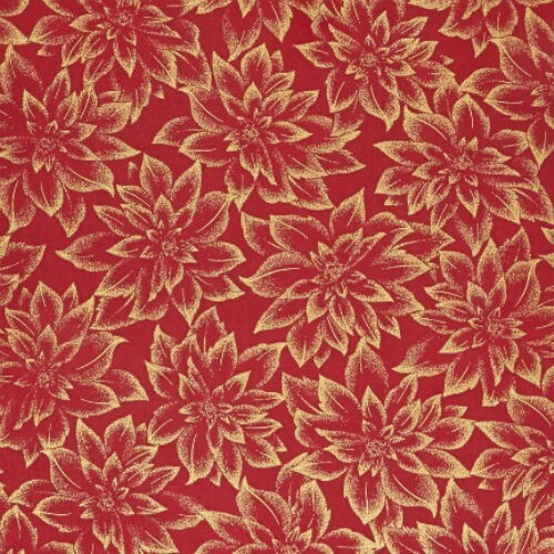 Quilting Cotton Holiday Flourish Packed Poinsettia Blooms Metallic Gold Robert Kaufman