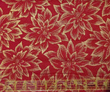 Quilting Cotton Holiday Flourish Packed Poinsettia Blooms Metallic Gold Robert Kaufman