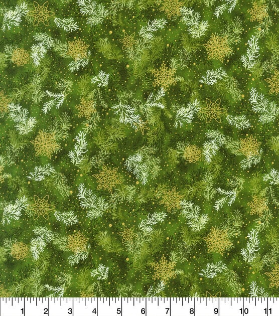 Quilting Cotton Green Shimmer Sprigs Christmas Robert Kaufman