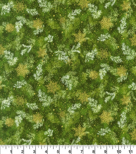 Quilting Cotton Green Shimmer Sprigs Christmas Robert Kaufman
