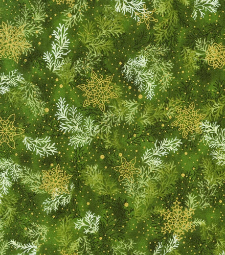 Quilting Cotton Green Shimmer Sprigs Christmas Robert Kaufman