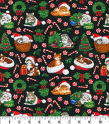 Quilting Cotton Happy Kittens On Black Christmas Robert Kaufman