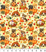 Quilting Cotton Harvest Pups on Yellow Robert Kaufman