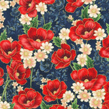 Quilting Cotton Poppy Hill Studio Poppies Bouquet Gold Metallic Robert Kaufman