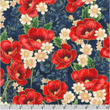 Quilting Cotton Poppy Hill Studio Poppies Bouquet Gold Metallic Robert Kaufman