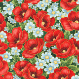 Quilting Cotton Poppy Hill Studio Poppies Bouquet Gold Metallic Robert Kaufman