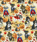 Quilting Cotton Puppy Masquerade on Cream Halloween Robert Kaufman