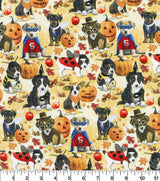 Quilting Cotton Puppy Masquerade on Cream Halloween Robert Kaufman