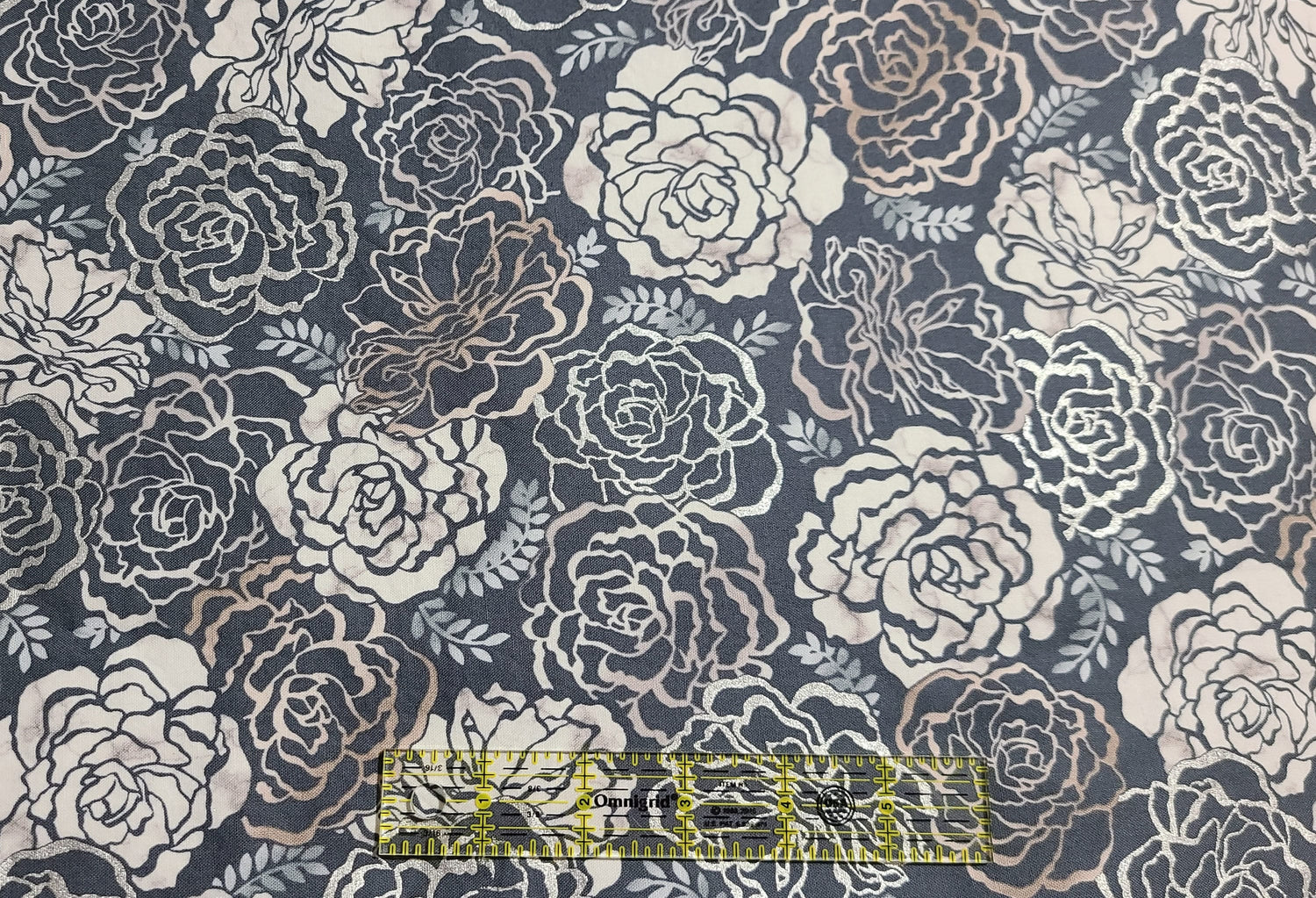 Quilting Cotton Silverstone Metallic Steel Floral Robert Kaufman