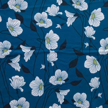 Swim Knit Nylon Spandex Romanticism Floral Peacock Blue 4-Way Stretch UPF 50+