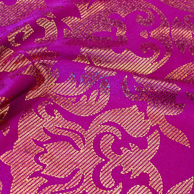 Rome Foil Printed Spandex Fabric - Bright Grape/Watermelon, Foil Print, 53/54" Width (1 Yard)