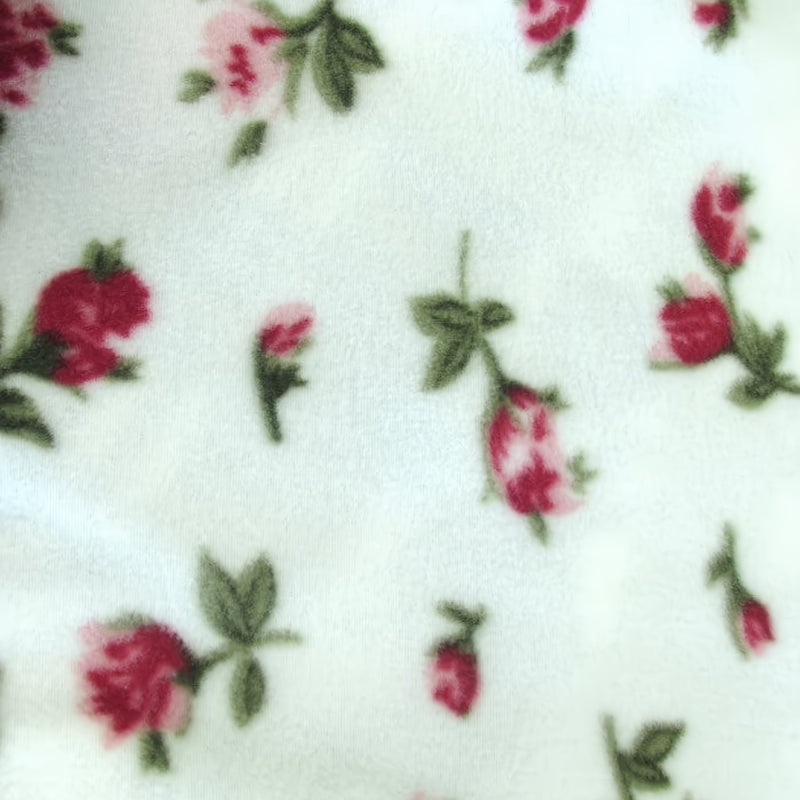 Printed Fleece Fabric Flower Rose White and Red