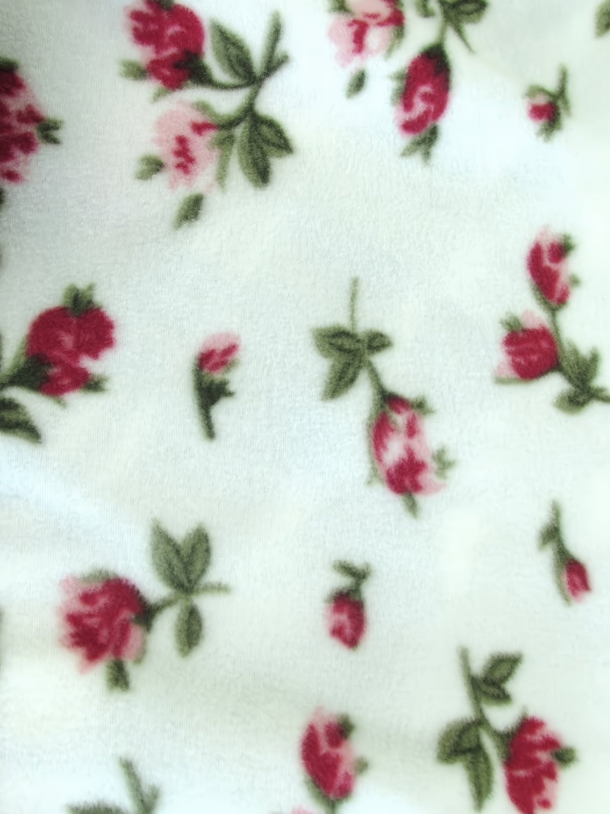 Printed Fleece Fabric Flower Rose White and Red