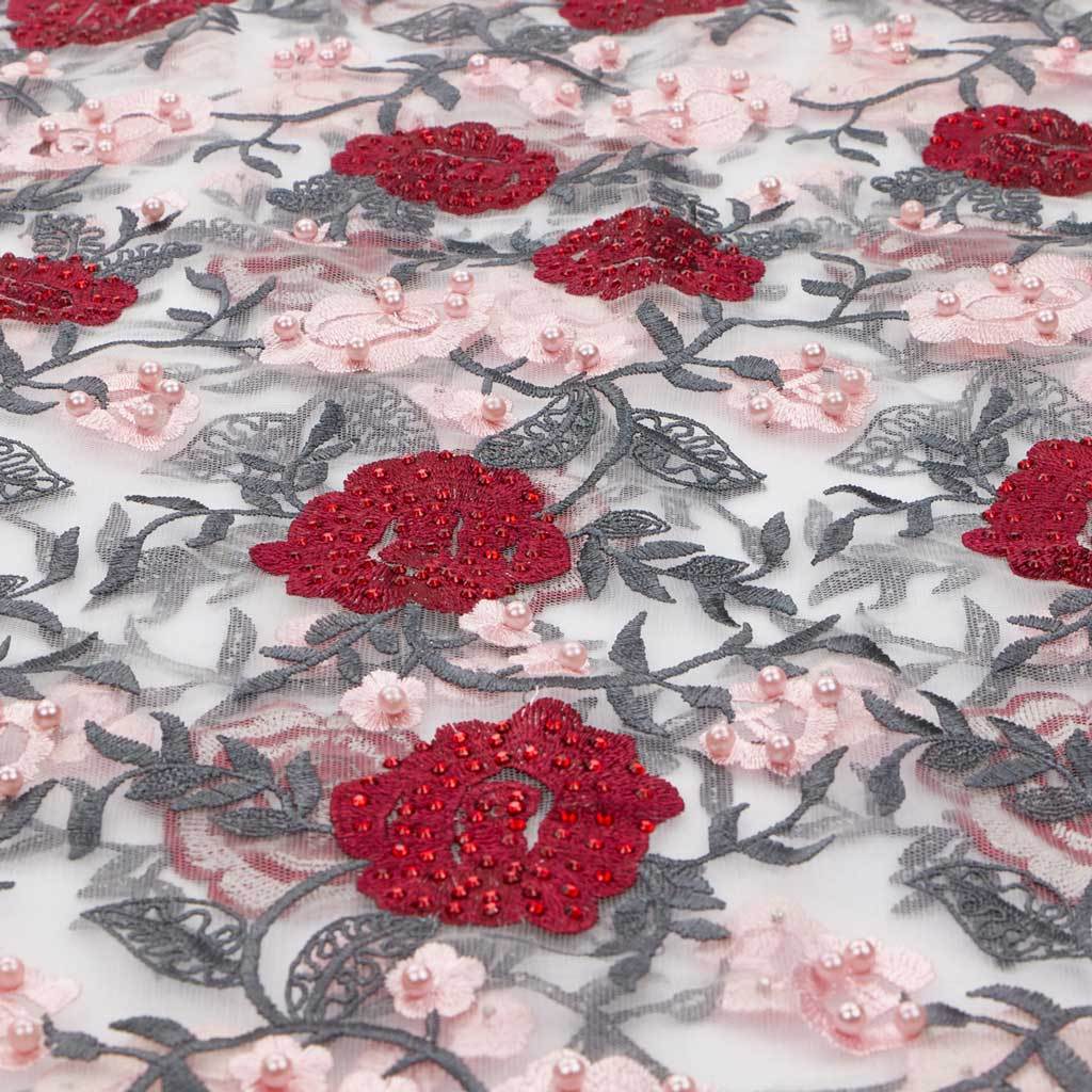 Embroidered Mesh Rose and Vine