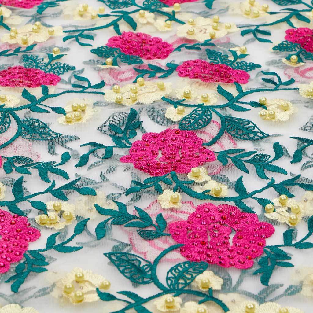 Embroidered Mesh Rose and Vine