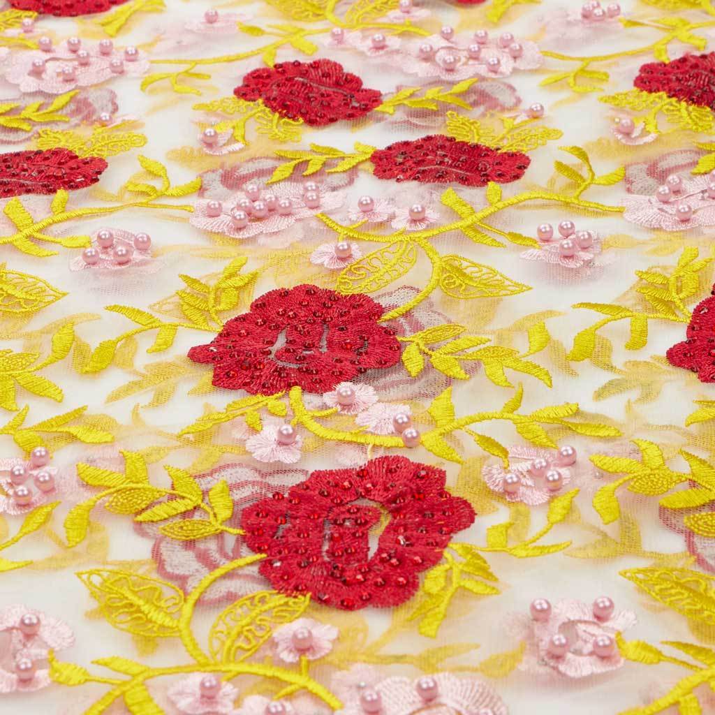 Embroidered Mesh Rose and Vine