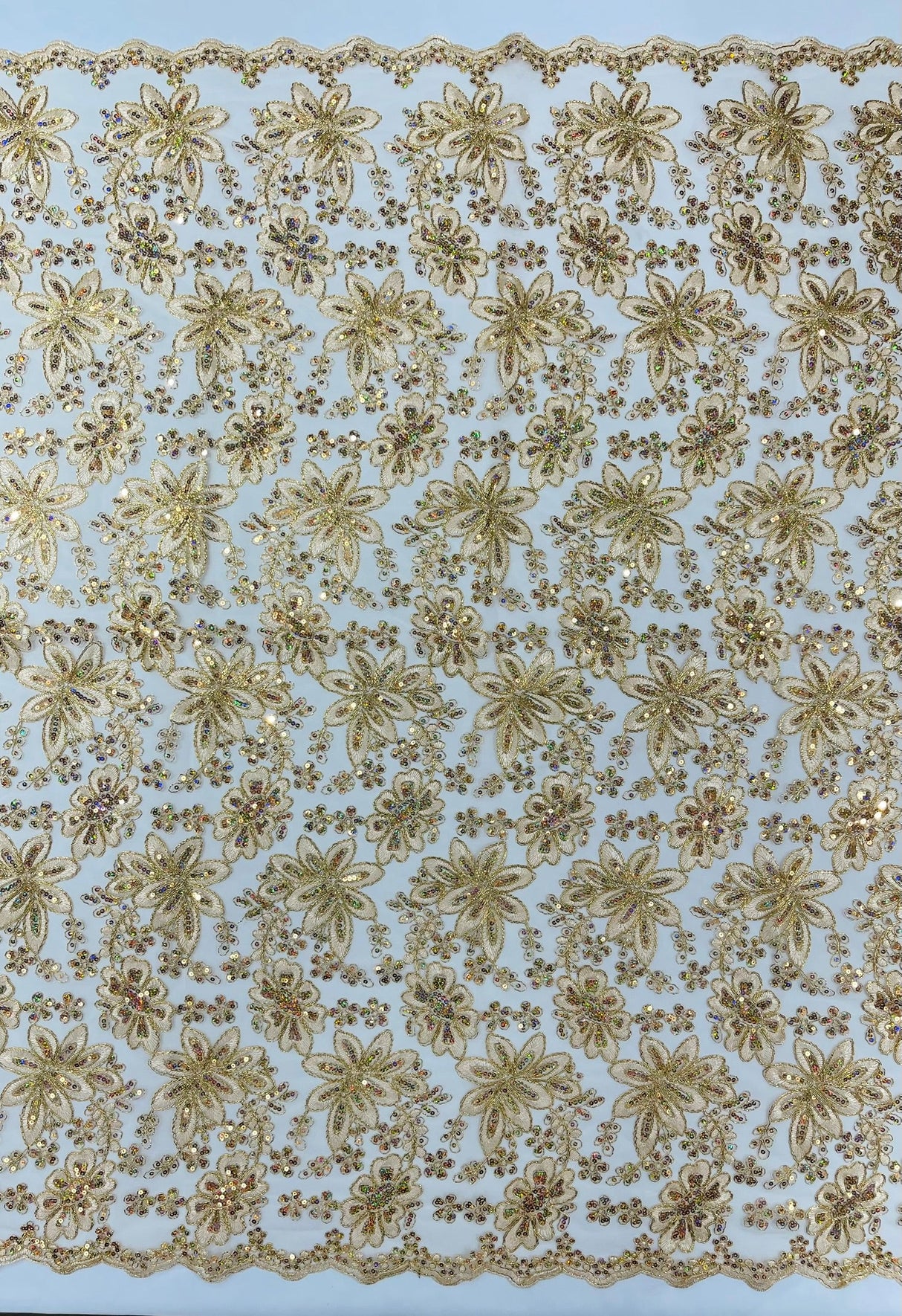 Metallic Floral Lace Design Embroidered Polyester Fabric - Floral Lace, 54" Width (1 Yard)