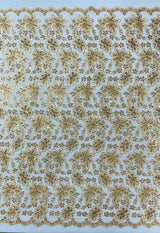 Metallic Floral Lace Design Embroidered Polyester Fabric - Floral Lace, 54" Width (1 Yard)