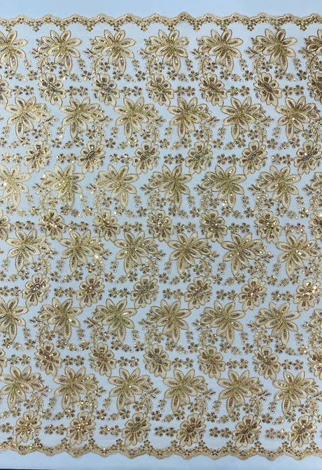 Metallic Floral Lace Design Embroidered Polyester Fabric - Floral Lace, 54" Width (1 Yard)