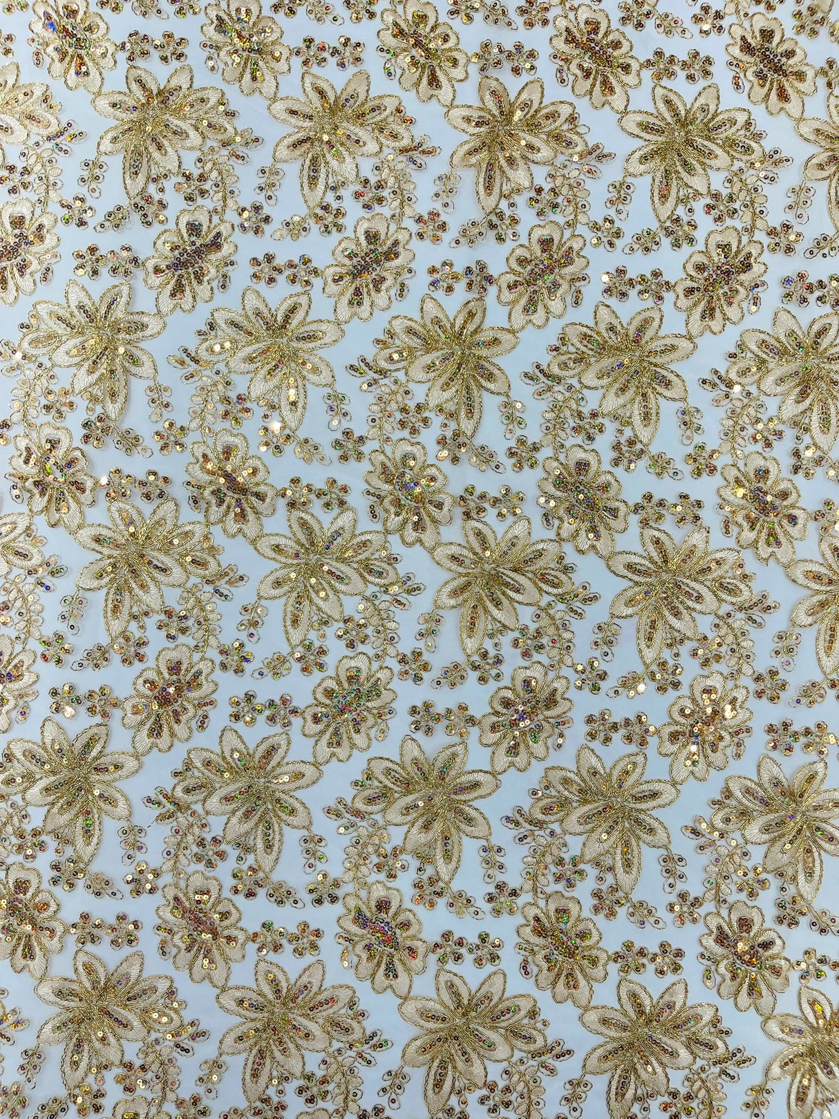 Metallic Floral Lace Design Embroidered Polyester Fabric - Floral Lace, 54" Width (1 Yard)