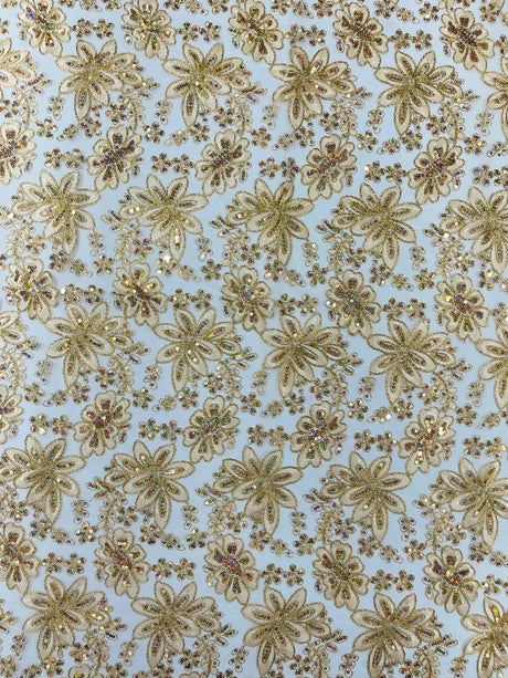Metallic Floral Lace Design Embroidered Polyester Fabric - Floral Lace, 54" Width (1 Yard)