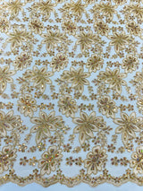 Metallic Floral Lace Design Embroidered Polyester Fabric - Floral Lace, 54" Width (1 Yard)