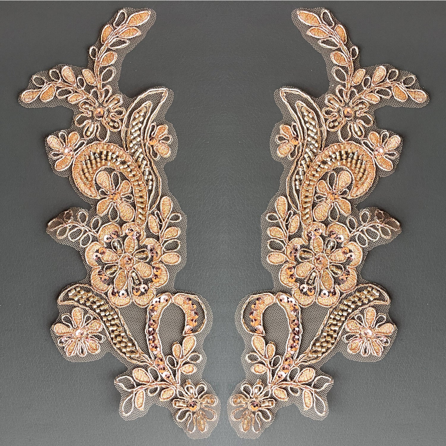 Beaded Corded Floral Lace Applique