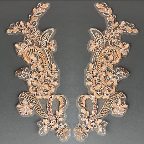 Beaded Corded Floral Lace Applique Pair