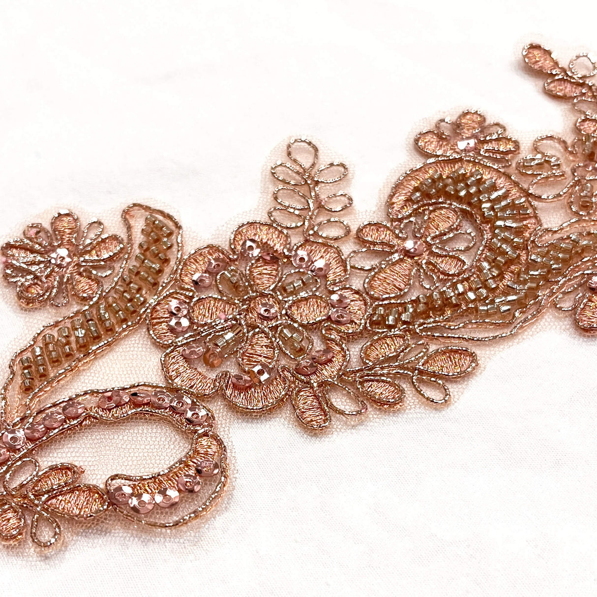 Beaded Corded Floral Lace Applique
