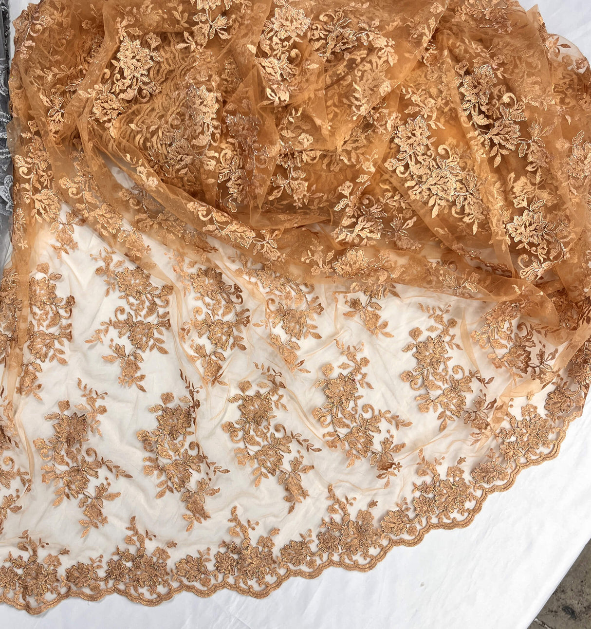 Corded Floral Lace Fabric Ivory