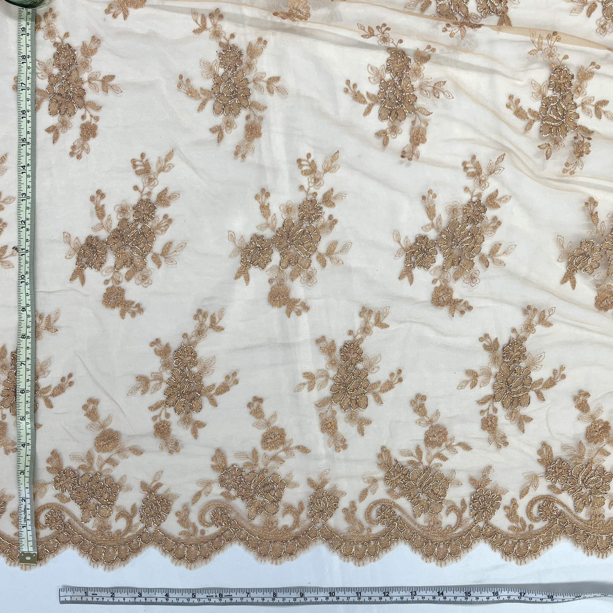 Corded Bridal Lace Fabric on Polyester Net Mesh