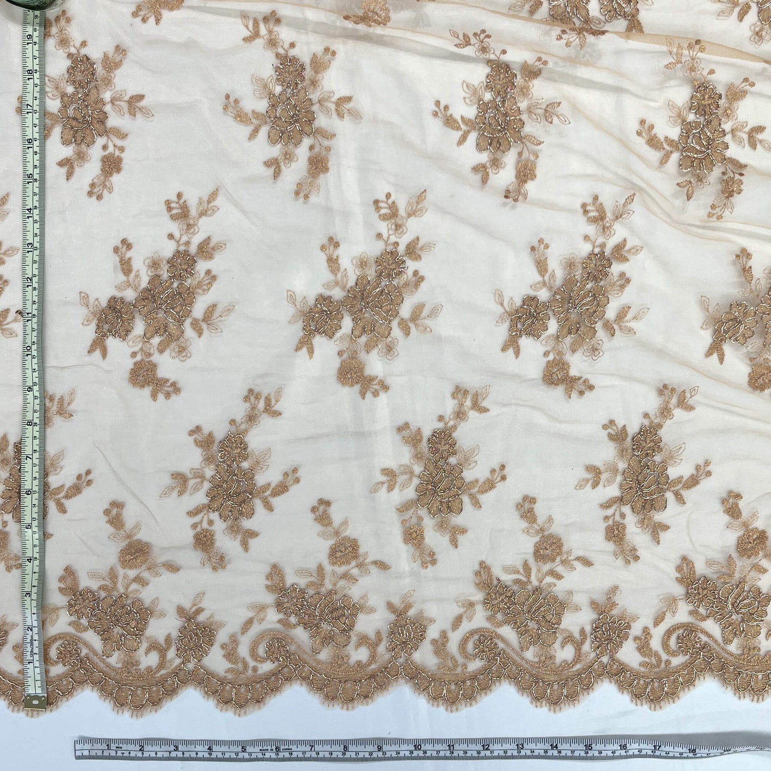Corded Bridal Lace Fabric on Polyester Net Mesh