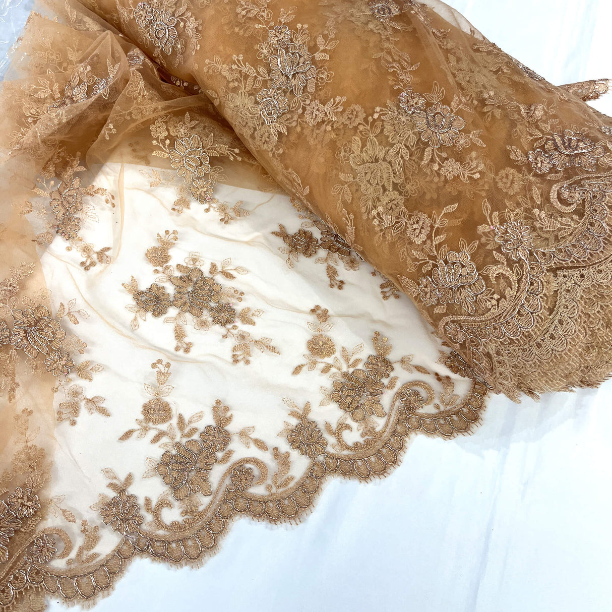 Corded Bridal Lace Fabric on Polyester Net Mesh