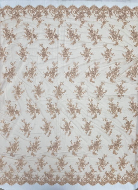 Corded Bridal Lace Fabric on Polyester Net Mesh