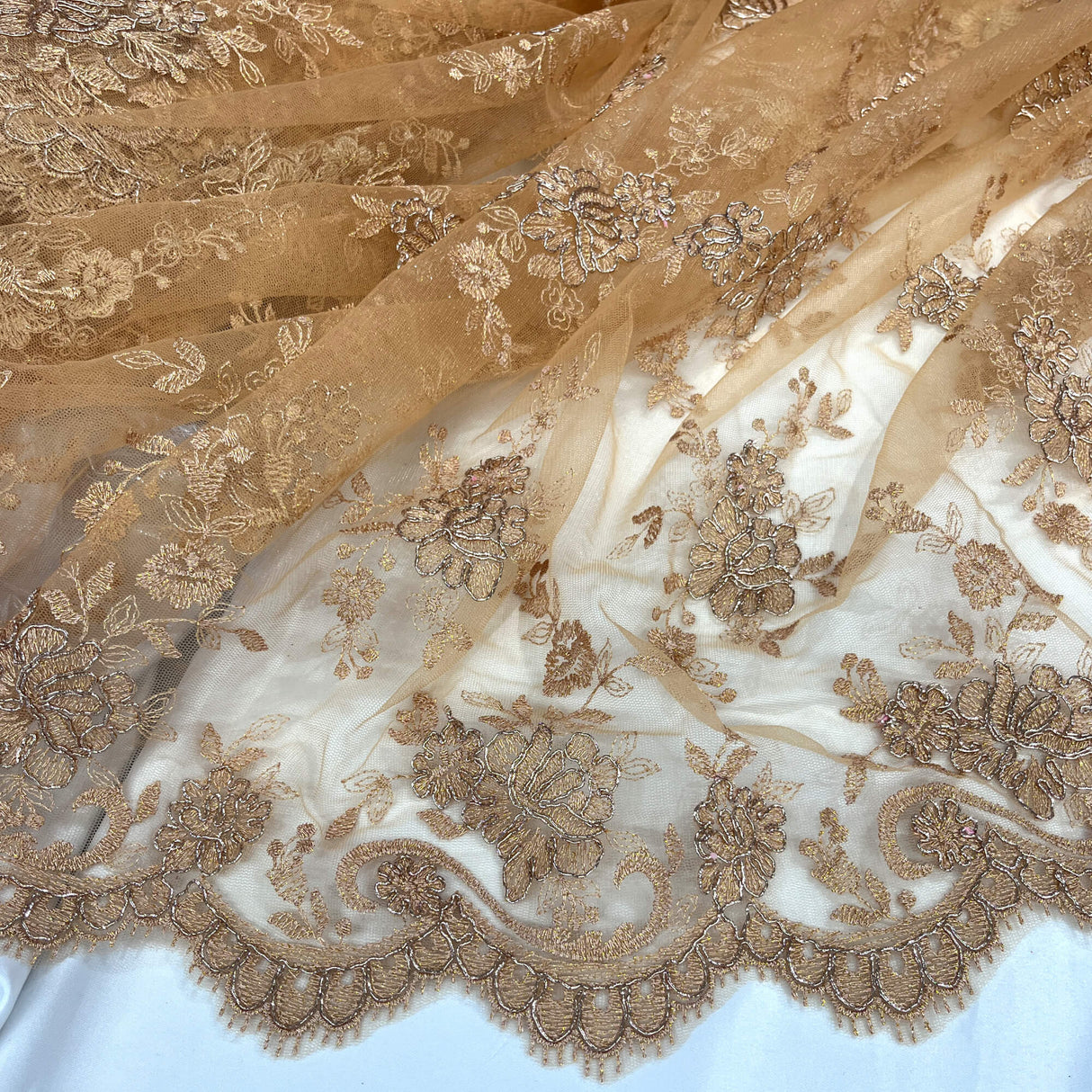 Corded Bridal Lace Fabric on Polyester Net Mesh