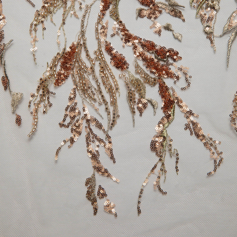1 Yard Tulle Lace Fabric Embroidered with Sequins and Beautiful Pattern, 52" Wide