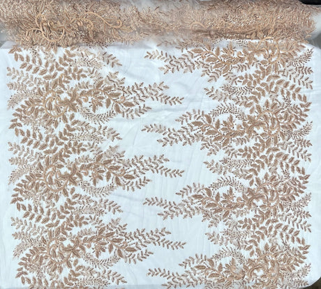 Beaded Sequined Lace Fabric on Polyester Net Mesh