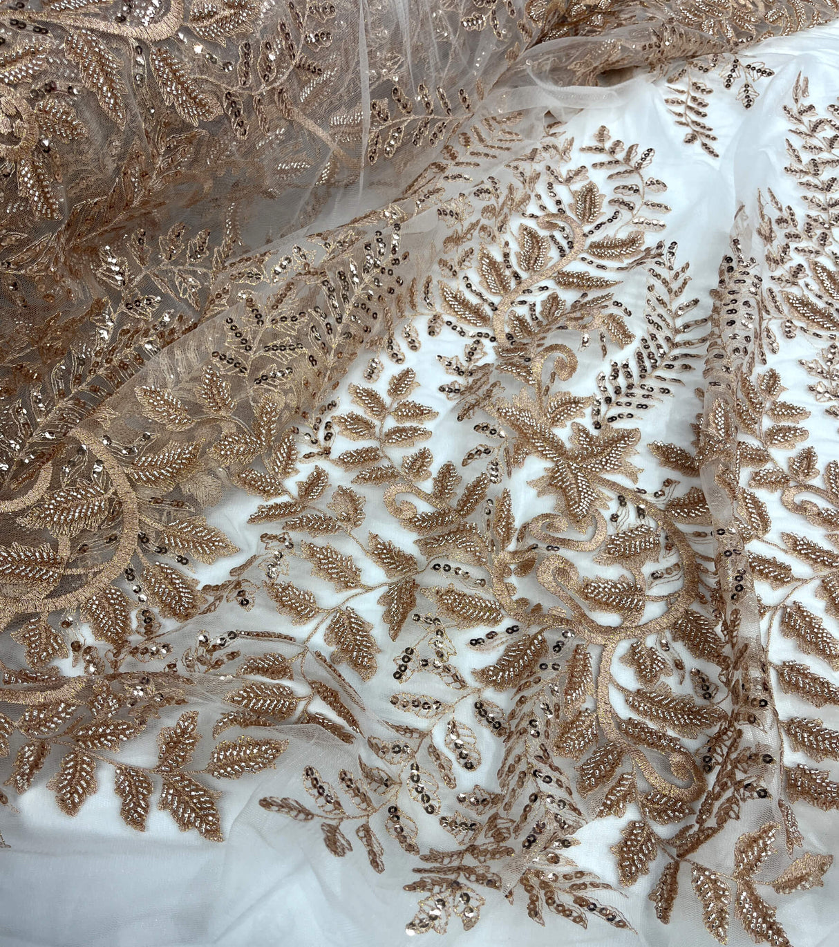 Beaded Sequined Lace Fabric on Polyester Net Mesh