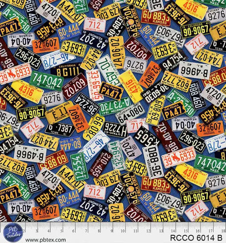 Cotton Print Route 66 License Plates Blue 44/45" Fabric