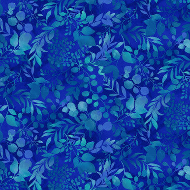 Cotton Print Royal Fern & Foliage Blissful Blooms Fabric 43/44"