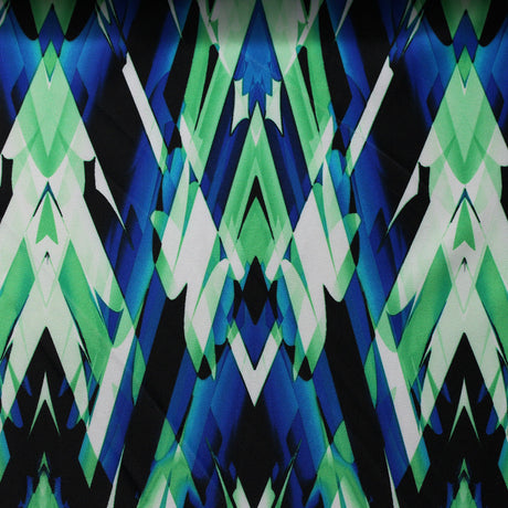 Perplexed Polyester Spandex Tricot Fabric - Multicolor Ikat Diamond Geometric, 58/60" Width (1 Yard)