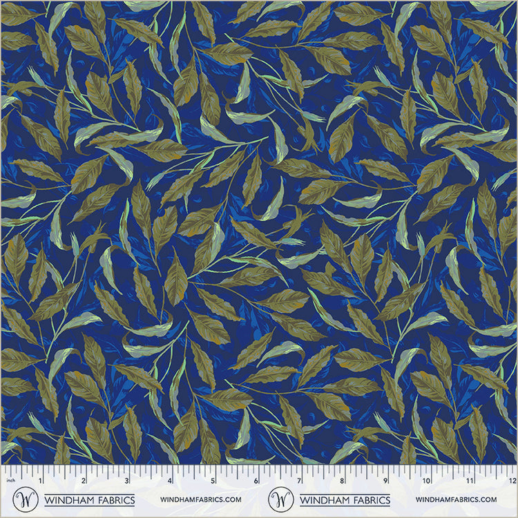 Cotton Print Royal Greenery Midnight Blooms Fabric 44/45"