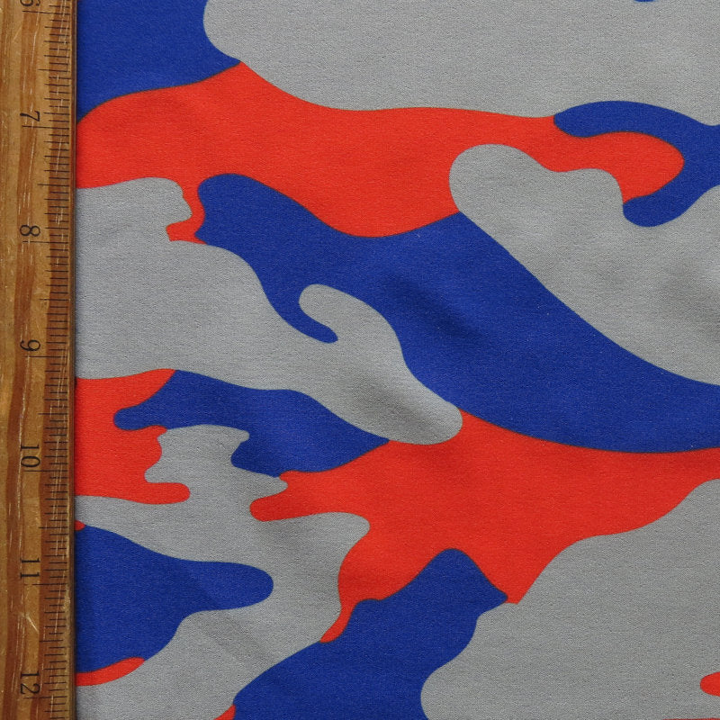 Stretch Woven Boardshort Fabric Royal Orange and Grey Camo