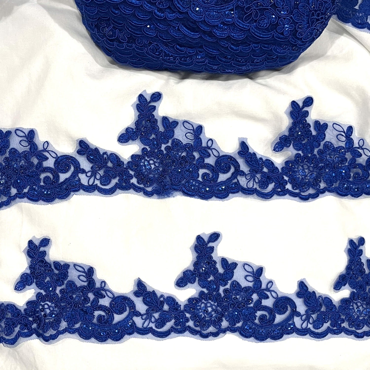Beaded Corded Lace Trim on Polyester Net Mesh